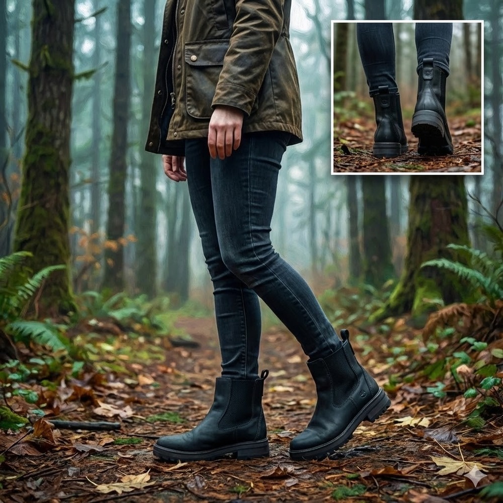 Timberland Courmayeur‎ Valley Chelsea Boots Women's 8 Black Nubuck Leather A1J66